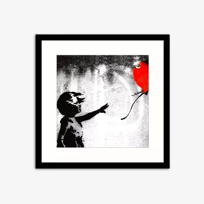 John Lewis Banksy - 'There's Always Hope' Framed Print & Mount, 53.5 x 53.5cm, Grey/Red