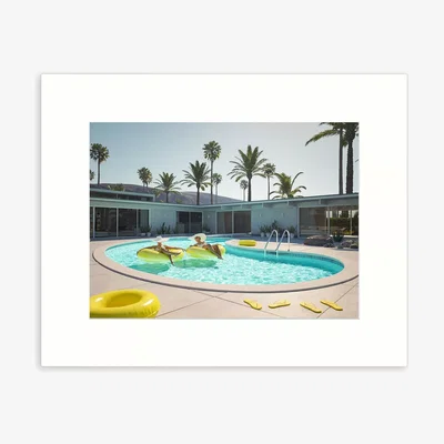 John Lewis Pool Scene 2 Unframed Print, 50 x 40cm, Blue/Green