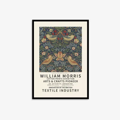John Lewis William Morris - 'Strawberry Thief' Exhibition Poster Framed Print, 104.5 x 78.5cm, Green/Multi