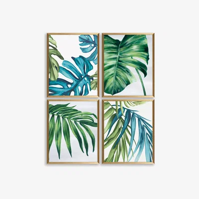 John Lewis Eva Watts - Tropical Leaves Framed Prints, Set of 4, 42 x 32cm, Green