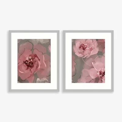 John Lewis Green Lili - 'Pink Floral' Framed Print & Mount, Set of 2, 53.5 x 43.5cm, Pink