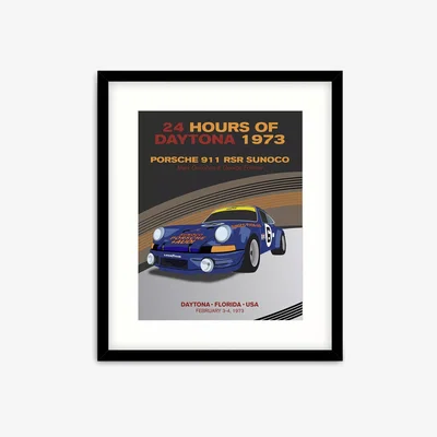 John Lewis Zucarto Art Studios - 'Porsche at 1973 Daytona' Framed Print & Mount, 63.5 x 53.5cm, Blue/Black