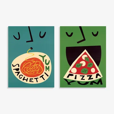 John Lewis EAST END PRINTS Fox & Velvet 'Yum Spaghetti' & 'Yum Pizza' Unframed Prints, Set of 2, 40 x 30cm, Multi