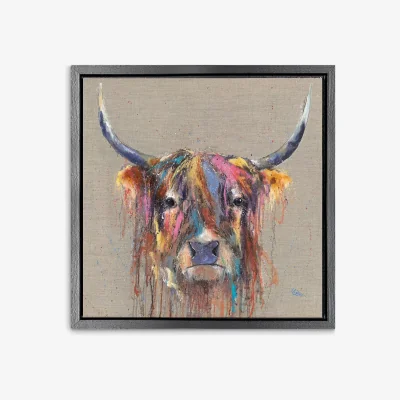John Lewis Louise Luton - Dottie Highland Cow Framed Print, 34 x 34cm, Natural/Multi