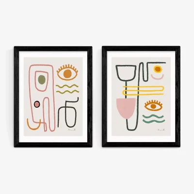 John Lewis EAST END PRINTS Dan Hobday 'Feel Good' Wood Framed Print, Set of 2