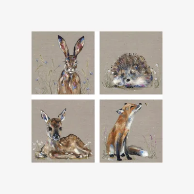 John Lewis Louise Luton - 'Woodland Set' Canvas Print, Set of 4, 30 x 30cm, Brown/Multi
