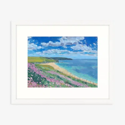John Lewis John Lewis Emma Dashwood 'Pink Thrift, Gunwalloe' Framed Print & Mount, 43.5 x 53.5cm, Blue/Pink