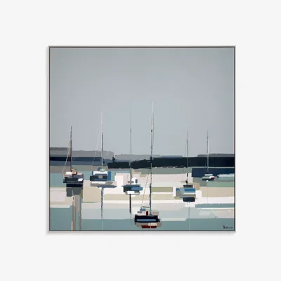 John Lewis Sabrina Roscino - Harbour Reflections Framed Canvas, 82 x 82cm, Blue/Multi