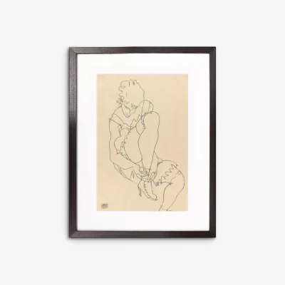 John Lewis Egon Schiele - Woman Buttoning Her Shoes Framed Print & Mount, 60 x 45cm, Natural