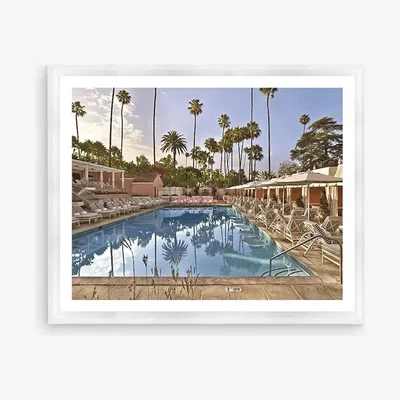 John Lewis Beverly Hills Hotel 2 - Framed Print & Mount, 66 x 81cm, Blue/Multi