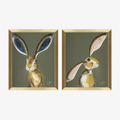 John Lewis John Lewis Quinn Russell 'Marley & Maisie' Framed Prints, Set of 2, 32 x 26cm, Green/Gold
