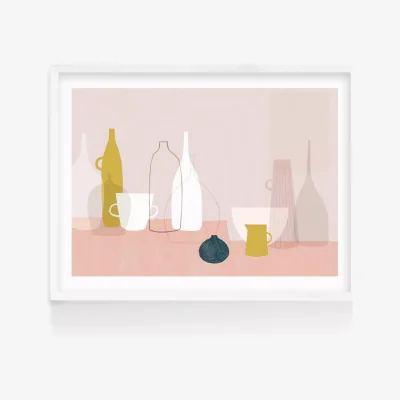 John Lewis EAST END PRINTS Francesca Iannaccone 'Yellow and Pink Still Life' Framed Print