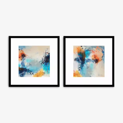 John Lewis Natasha Barnes - 'Promise' Abstract Framed Print & Mount, Set of 2, 61.5 x 61.5cm, Blue/Multi