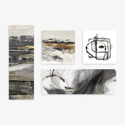 John Lewis PI Studio - 'Tela' Abstract Canvas Prints, Set of 4, 90 x 30cm, Grey