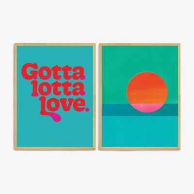 John Lewis Limbo and Ginger - 'Gotta Lotta Love' & 'Sunrise' Framed Prints, Set of 2, 83.4 x 63.4cm, Teal