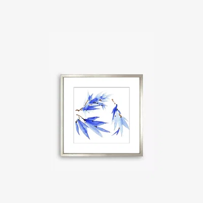 John Lewis Blue Flowers I Wood Framed Print & Mount, 58 x 58cm, Blue