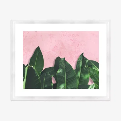 John Lewis Banana Leaves - Framed Print & Mount, 46 x 56cm, Pink/Green