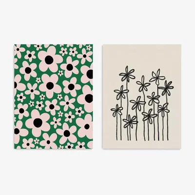 John Lewis EAST END PRINTS Alisa Galitsyna 'Flower Power' Unframed Print, Set of 2, 40 x 30cm, Green/Multi