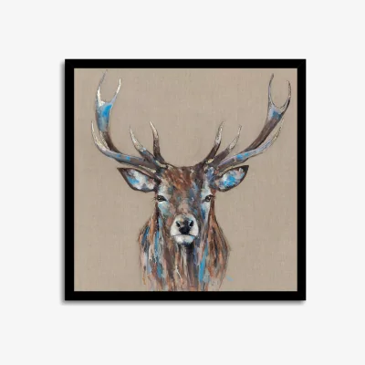 John Lewis Louise Luton - Hearty Stag Framed Print, 74.5 x 74.5cm, Natural