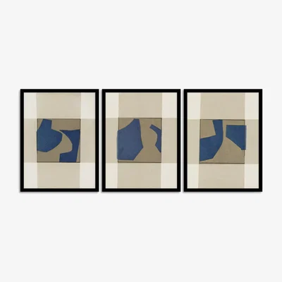 John Lewis Cartissi Studio - 'Blowing' Framed Print, Set of 3, 42 x 32cm, Blue