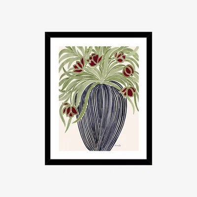 John Lewis John Lewis La Poire 'May Tulips' Framed Print & Mount, 32 x 26cm, Green/Black