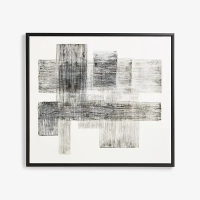 John Lewis Blackout - Hand-Painted Textured Monochrome Abstract Framed Canvas, 90 x 100cm, Black/White