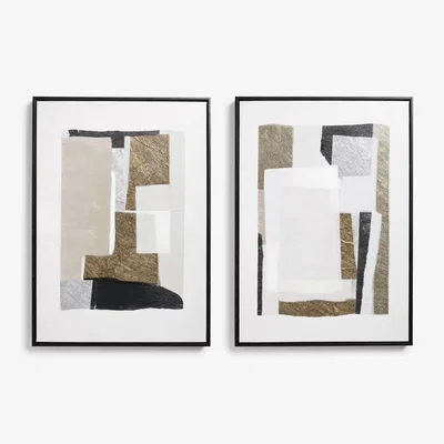 John Lewis John Lewis Abstract Neutral Framed Canvas, Set of 2, 70 x 50cm, White/Multi