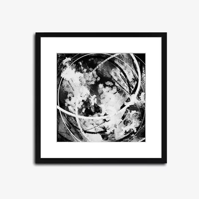 John Lewis Black Acrylic Abstract Wood Framed Print & Mount, 73 x 73cm, Black/White