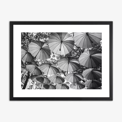 John Lewis Umbrellas Framed Print & Mount, 65.5 x 85.5, Black/White