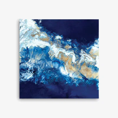 John Lewis Dance Of The Coral Reef - Abstract Embellished Canvas Print, 100 x 100cm, Cobalt Blue/Gold