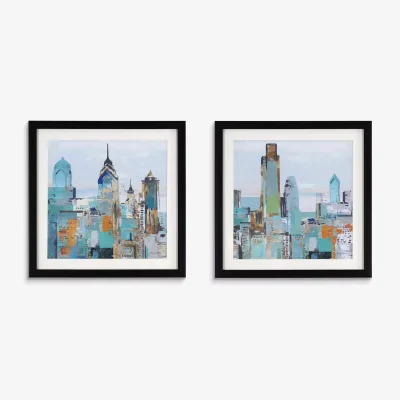 John Lewis Allison Pearce - New York Skyline Framed Print & Mount, Set of 2, 30 x 30cm, Blue/Multi