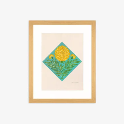 John Lewis Ellen Merchant - 'Marigold' Framed Print & Mount, 53 x 43cm, Cyan/Multi