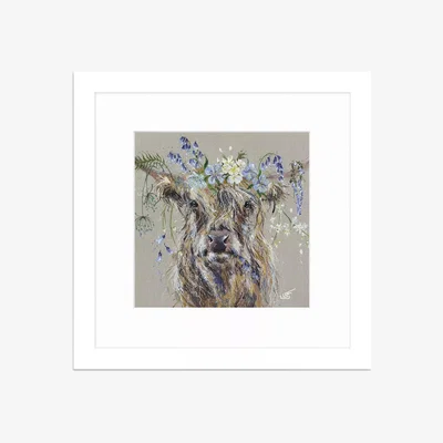 John Lewis John Lewis Louise Luton 'Bluebell' Highland Cow Framed Print & Mount, 33.5 x 33.5cm, Brown/Multi