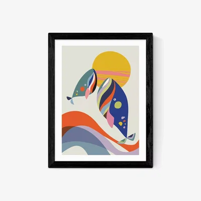 John Lewis EAST END PRINTS Rachel Lee 'Whales' Framed Print
