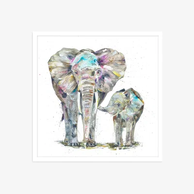 John Lewis Nicola Jane Rowles - 'Elephant & Baby' Framed Print, 84.5 x 84.5cm, Multi