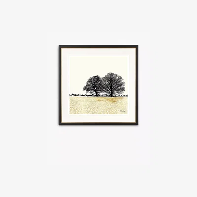 John Lewis John Lewis Charlotte Oakley 'Tree Pair in Golden Field' Embellished Framed Print & Mount, 36 x 36cm, Gold