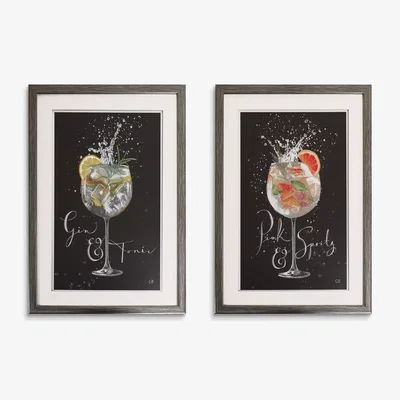 John Lewis Charlotte Oakley - Cocktails Embellished Framed Print & Mount, Set of 2, 40 x 30cm, Black/Multi