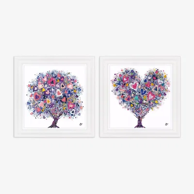 John Lewis Sara Otter - 'Heart Tree' Framed Prints, Set of 2, 61 x 61cm, Purple/Multi