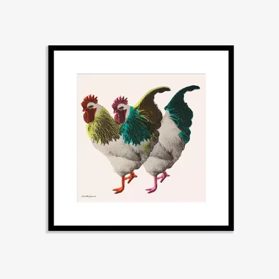 John Lewis Charlotte Gerrard - 'Two Cockerels' Framed Print & Mount, 52 x 52cm, Multi