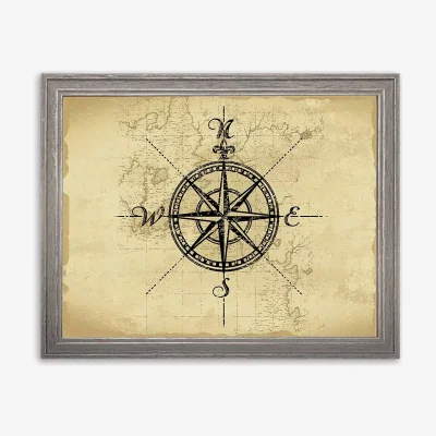 John Lewis Map & Compass 'Travel II' Framed Print, 36 x 46cm, Brown