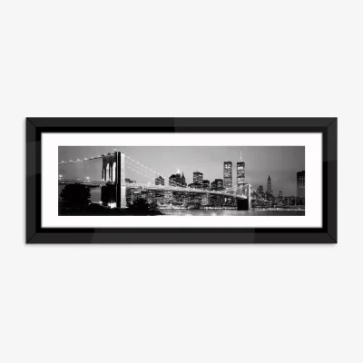John Lewis New York Skyline at Night - Framed Print & Mount, 38 x 100cm