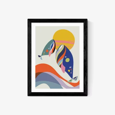 John Lewis EAST END PRINTS Rachel Lee 'Whales' Framed Print