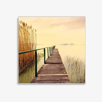 John Lewis Twilight Pier Framed Print, 58 x 58cm, Yellow
