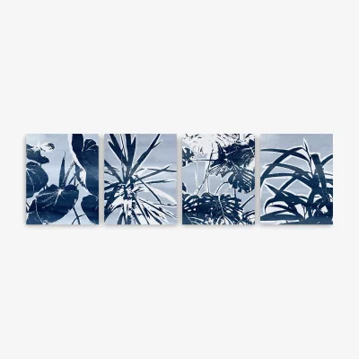 John Lewis Plant Life Canvas Print, Set of 4, 50 x 40cm, Blue
