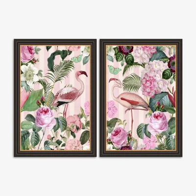 John Lewis Andrea Haase - 'Flamingos' Framed Print, Set of 2, 67 x 47cm, Pink/Multi