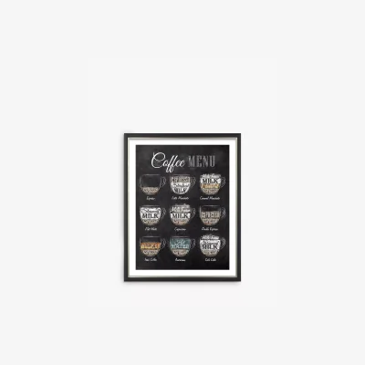 John Lewis Anna Kozlenko - Coffee Menu Framed Print & Mount, 38 x 30cm, Black/Multi