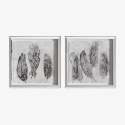 John Lewis Painted Plumes - Framed Prints, Set of 2, 44 x 44cm, Grey/Silver