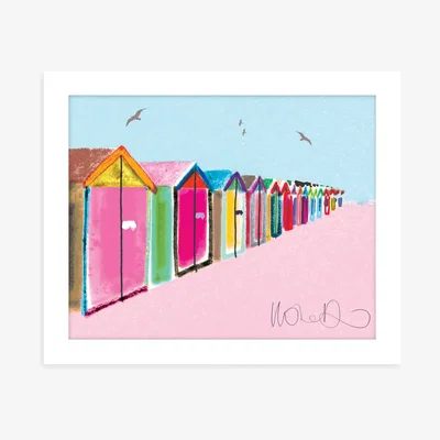 John Lewis Ilona Drew - 'Brighton Beach Huts' Framed Print, 27.5 x 33.5cm, Pink/Multi