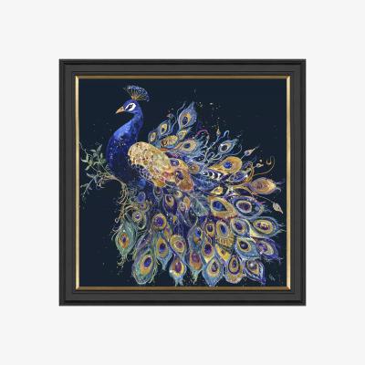 John Lewis John Lewis Louise Luton 'Opulent' Peacock Framed Print, 79 x 79cm, Blue/Gold
