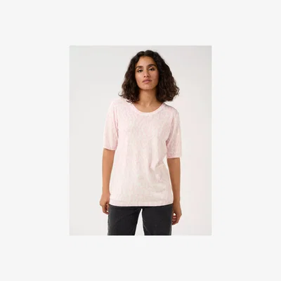 John Lewis KAFFE Liz Graphic Print Knit Top, Pink/Chalk